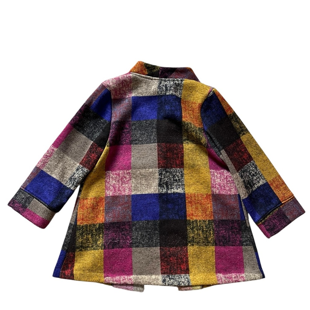 Damee Jacket Womens Small Swing Coat Artsy Fun Big Button 3/4 Sleeves Patchwork✅ - Picture 2 of 4
